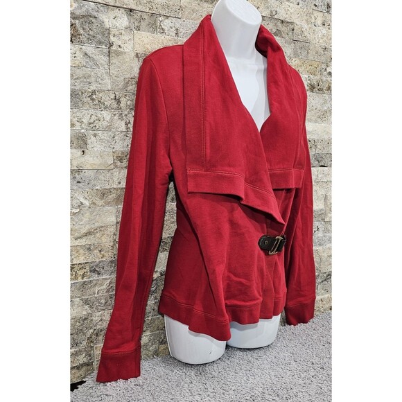 Vtg Ralph Lauren Womens Wrap Cardigan Shawl Collar Buckle French Terry Red Small - Picture 8 of 16